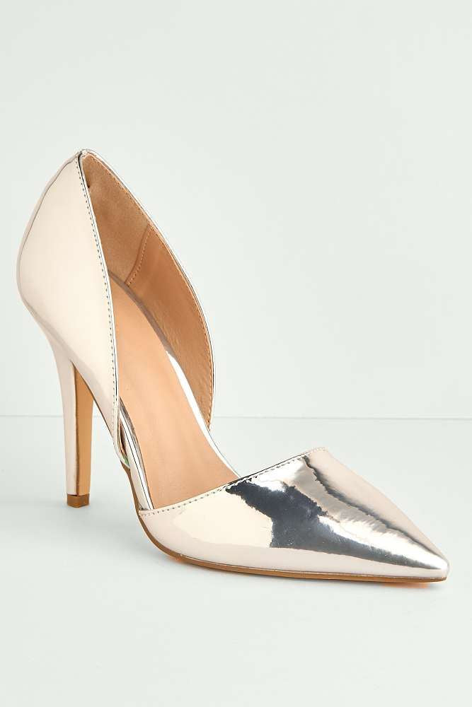 Milaya Cut-out Side Pointed Toe Court Shoes in Silver Metallic