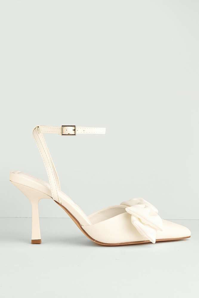 Alua Bow Detail Anklestrap Court Shoes in White