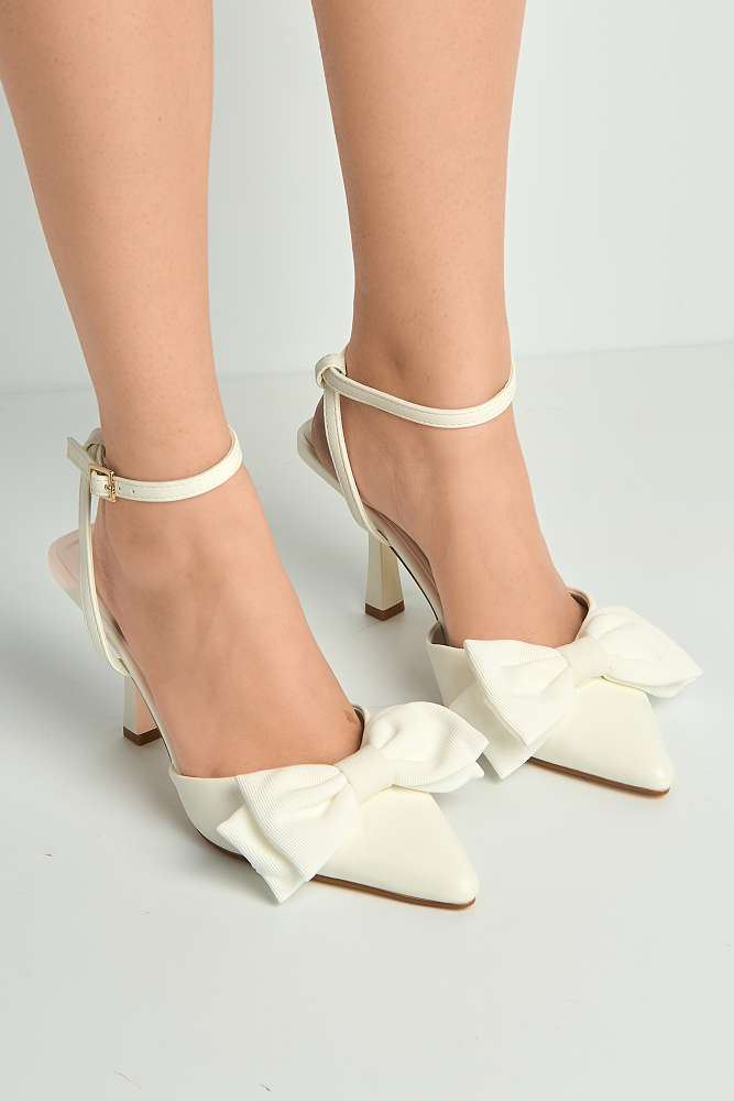 Alua Bow Detail Anklestrap Court Shoes in White