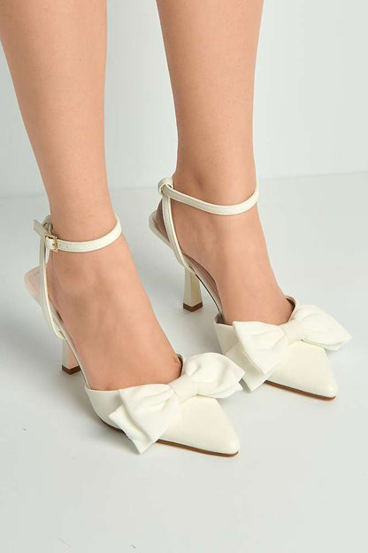Alua Bow Detail Anklestrap Court Shoes in White