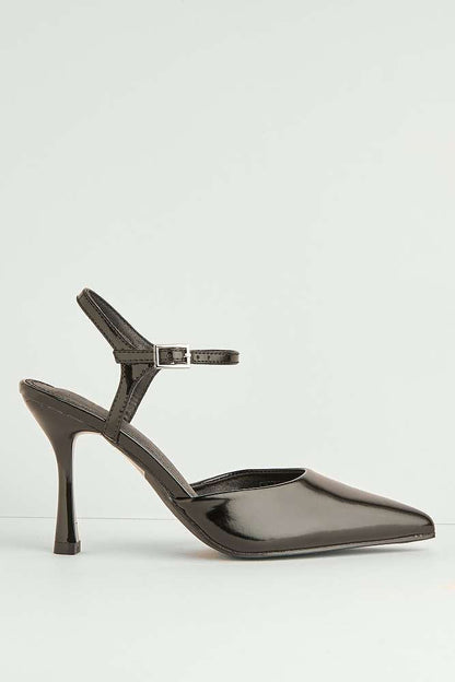 Asmira Pointed Toe Anklestrap Court Shoes in Black