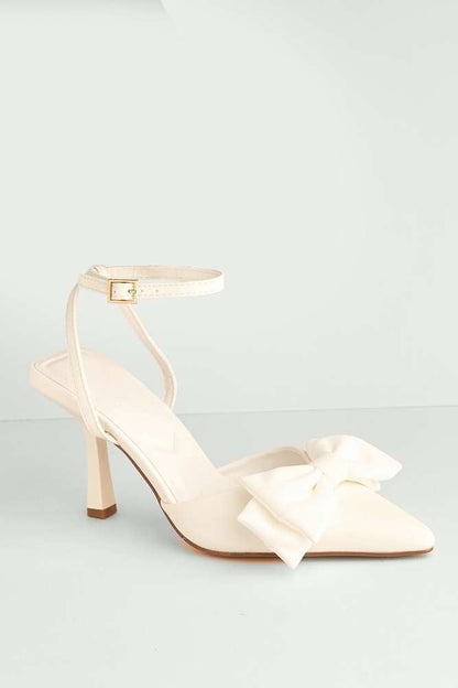 Alua Bow Detail Anklestrap Court Shoes in White