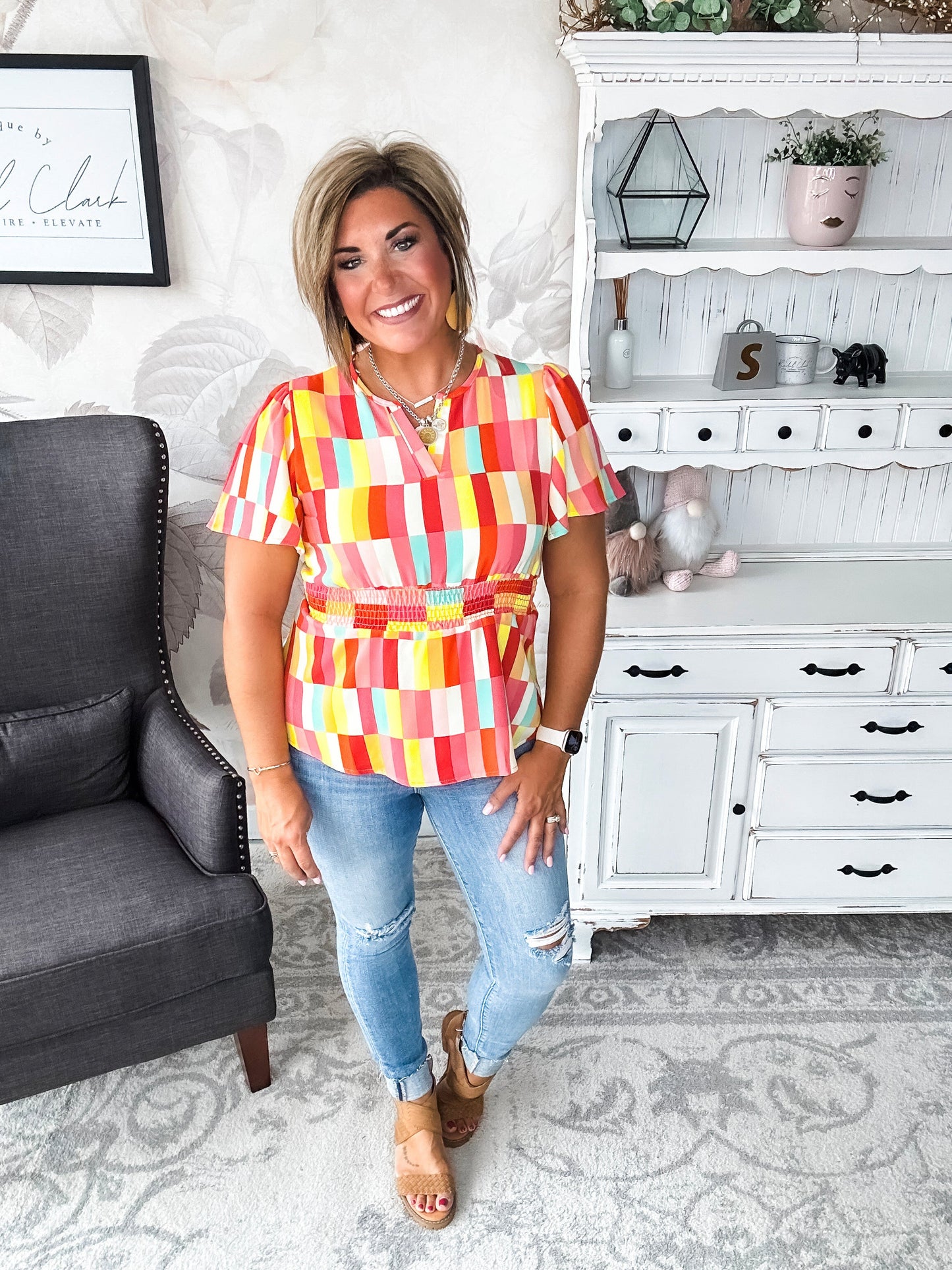I Will Stay True Blouse - Red, Coral & Yellow