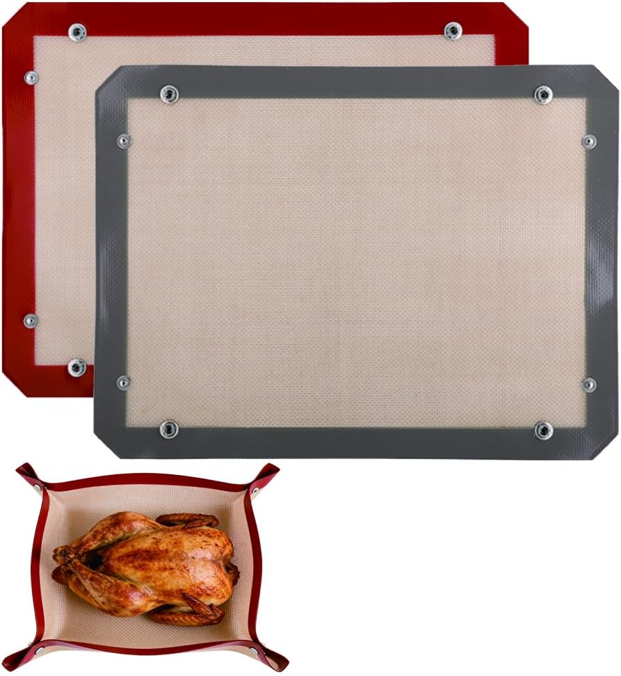 Silicone Baking Mat with Clips—Leak-Proof, Non-Stick Silicone Fiber Oven Mat (11.81 × 15.75 inches)