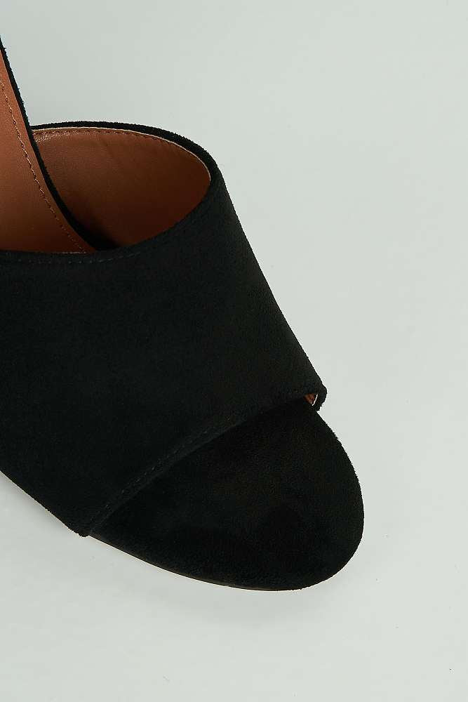 Giselle Peeptoe Plain Band Heeled Mules in Black Suede