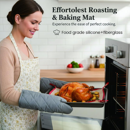 Silicone Baking Mat with Clips—Leak-Proof, Non-Stick Silicone Fiber Oven Mat (11.81 × 15.75 inches)