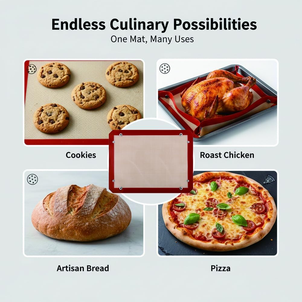 Silicone Baking Mat with Clips—Leak-Proof, Non-Stick Silicone Fiber Oven Mat (11.81 × 15.75 inches)
