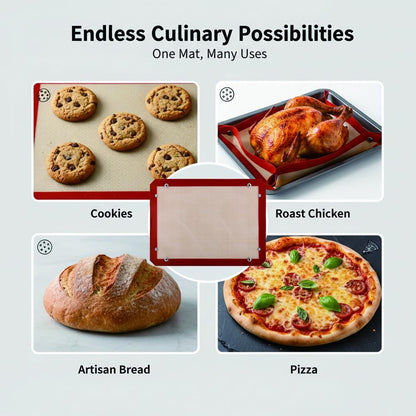 Silicone Baking Mat with Clips—Leak-Proof, Non-Stick Silicone Fiber Oven Mat (11.81 × 15.75 inches)