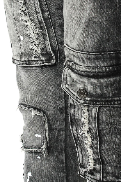 Two Tone Cargo Pocket Denim Jeans