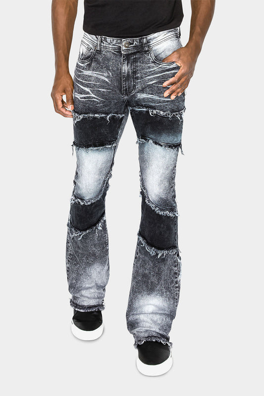 Color Block Wide Washed Denim Jeans