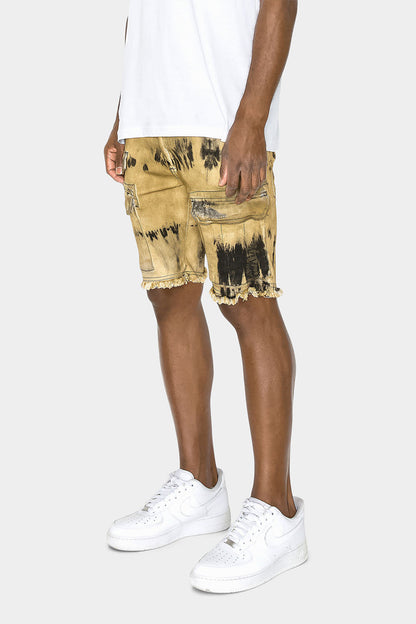 Slim Fit Dyed Cargo Denim Shorts