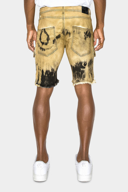 Slim Fit Dyed Cargo Denim Shorts