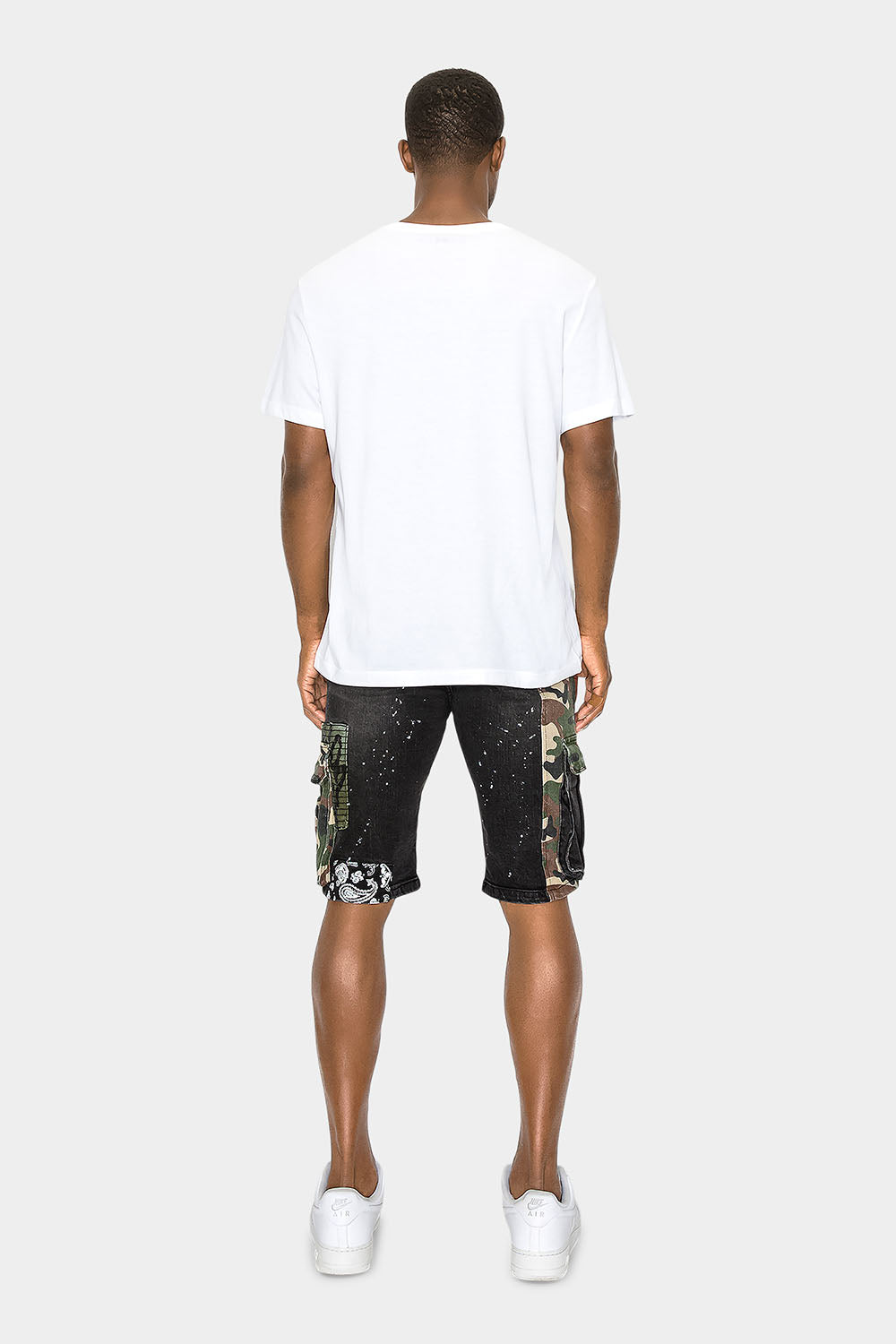 Graffiti Mixed Camo Cargo Denim Shorts