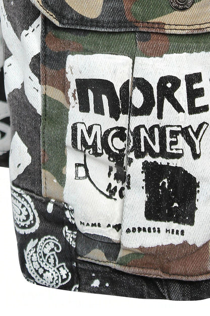 Graffiti Mixed Camo Cargo Denim Shorts