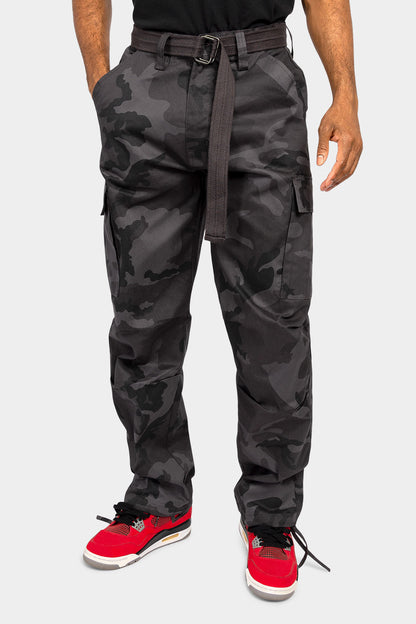 Essential Canvas Cargo Camo Pants with Belt