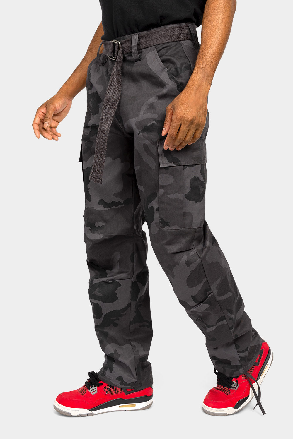 Essential Canvas Cargo Camo Pants with Belt