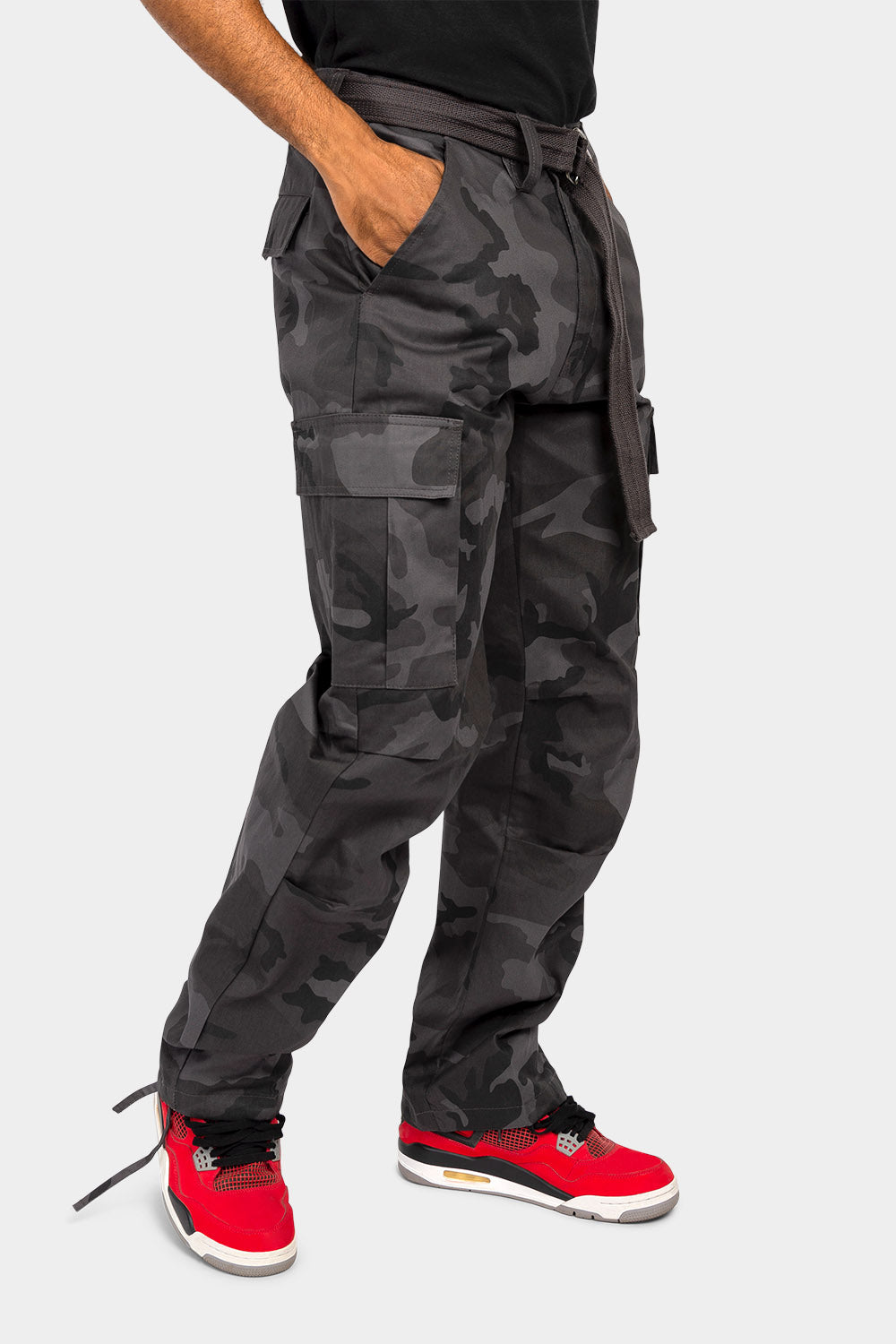 Essential Canvas Cargo Camo Pants with Belt