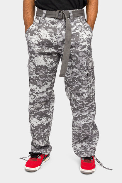 Essential Canvas Cargo Camo Pants with Belt