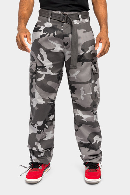 Essential Canvas Cargo Camo Pants with Belt