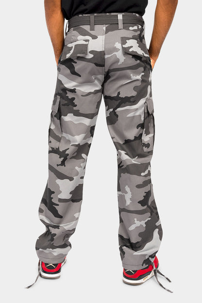 Essential Canvas Cargo Camo Pants with Belt