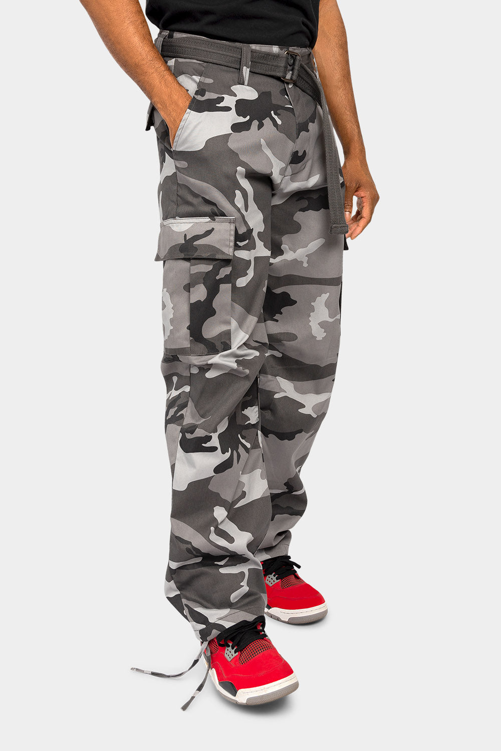 Essential Canvas Cargo Camo Pants with Belt