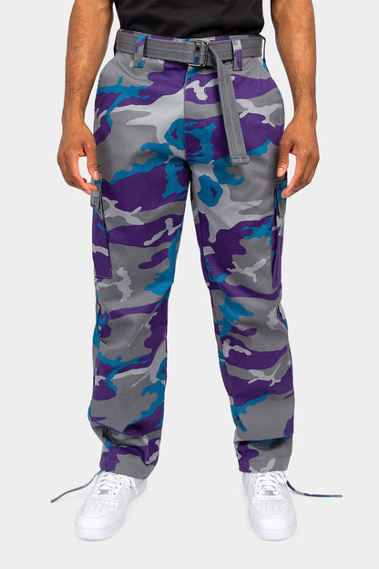 Essential Canvas Cargo Camo Pants with Belt