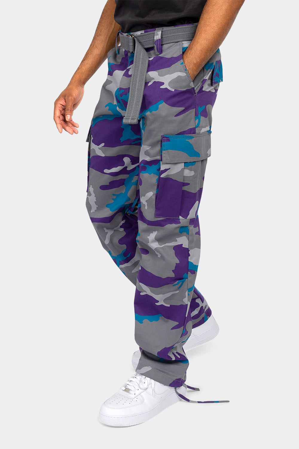 Essential Canvas Cargo Camo Pants with Belt
