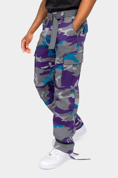 Essential Canvas Cargo Camo Pants with Belt