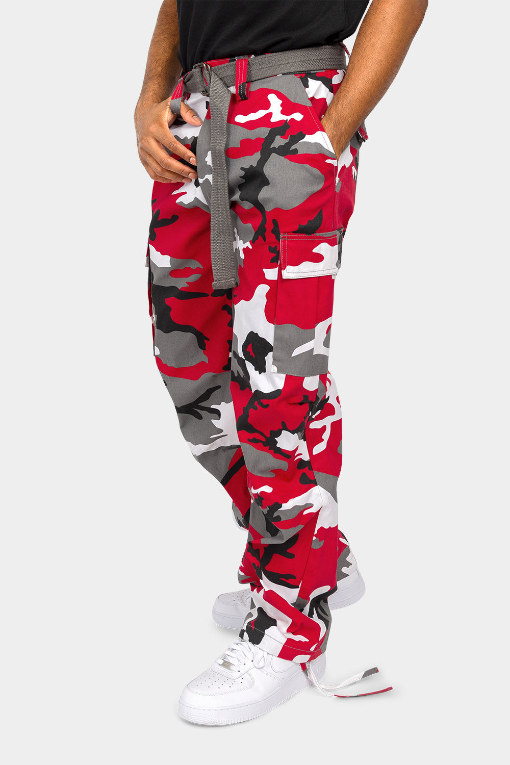 Essential Canvas Cargo Camo Pants with Belt