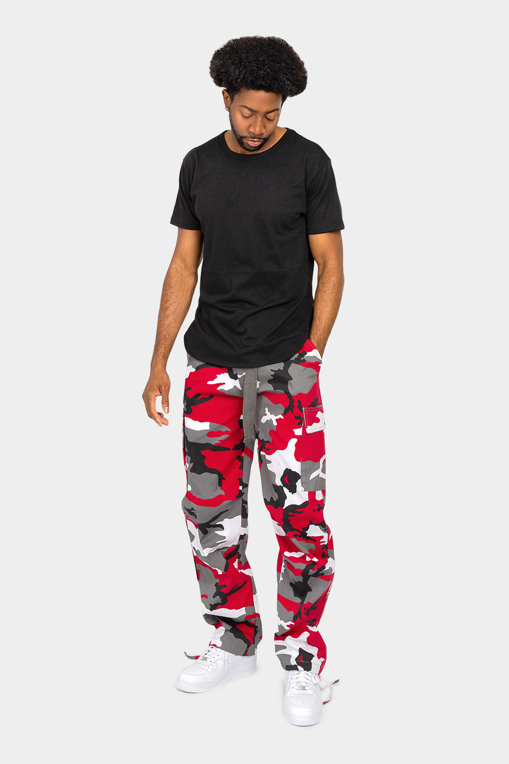 Essential Canvas Cargo Camo Pants with Belt