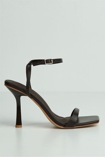 Zaliyah Thin Strap Band Anklestrap Heeled Sandals in Brown