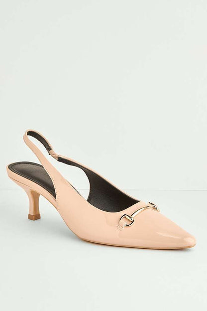 Ilana Horsebit Detail Pointed Toe Kitten Court Shoes in Nude