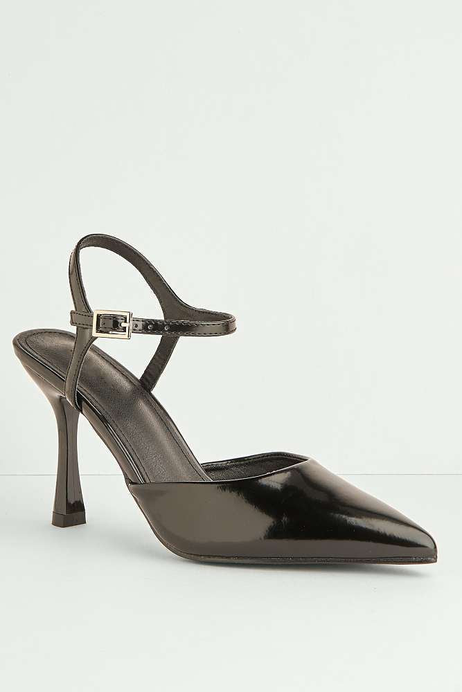 Asmira Pointed Toe Anklestrap Court Shoes in Black
