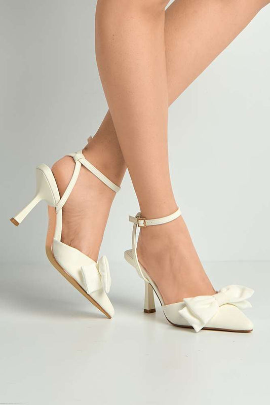 Alua Bow Detail Anklestrap Court Shoes in White