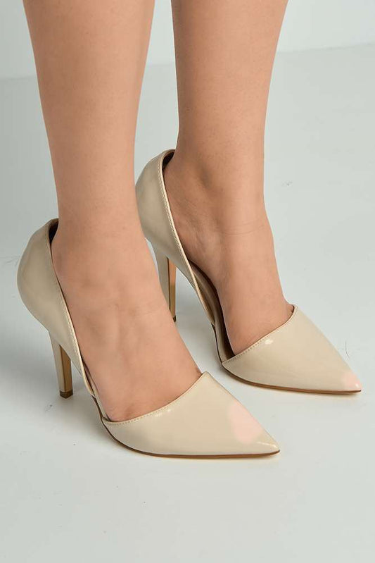 Milaya Cut-out Side Pointed Toe Court Shoes in Nude