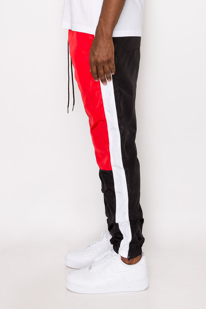 Tri Color Windbreaker Track Pants - Red