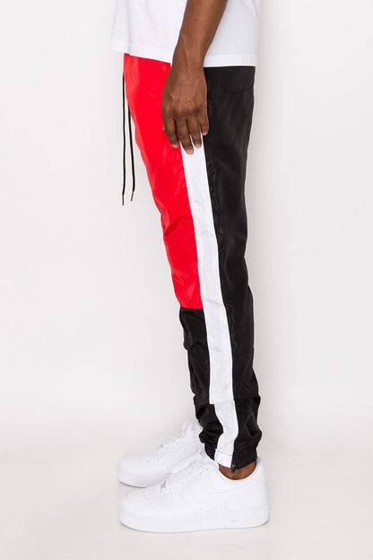 Tri Color Windbreaker Track Pants - Red