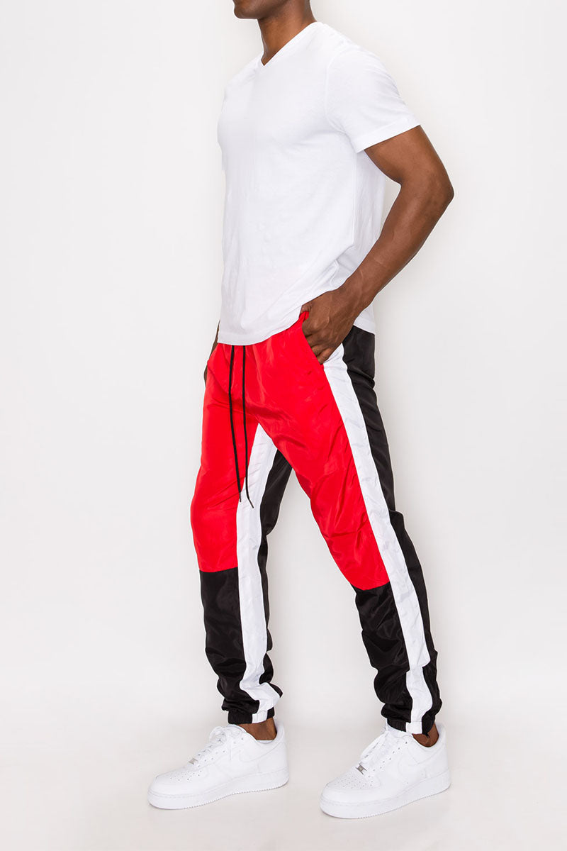 Tri Color Windbreaker Track Pants - Red