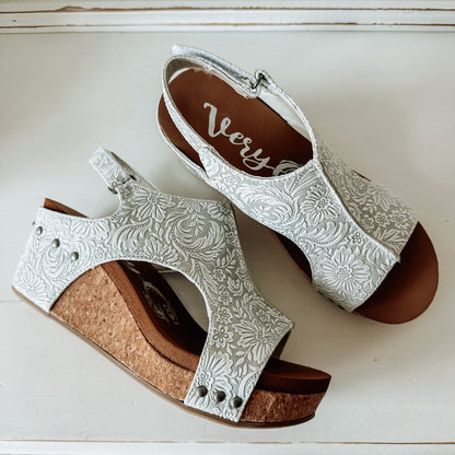 Isabella Tooled Wedge Sandal - Light Grey