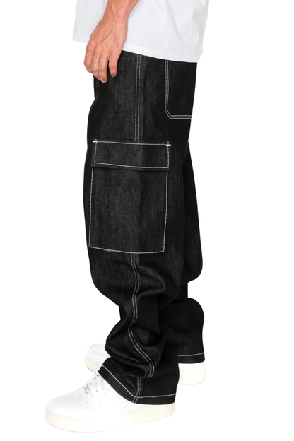 Baggy Fit Raw Denim Cargo Jeans