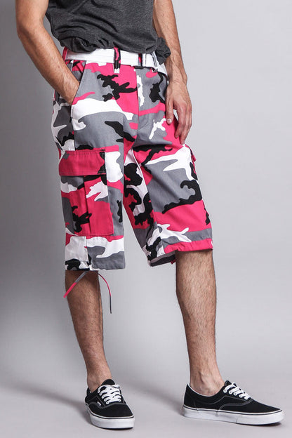 Belted Camo Cargo Shorts