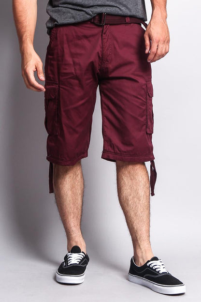 Solid Color Ripstop Belted Cargo Shorts