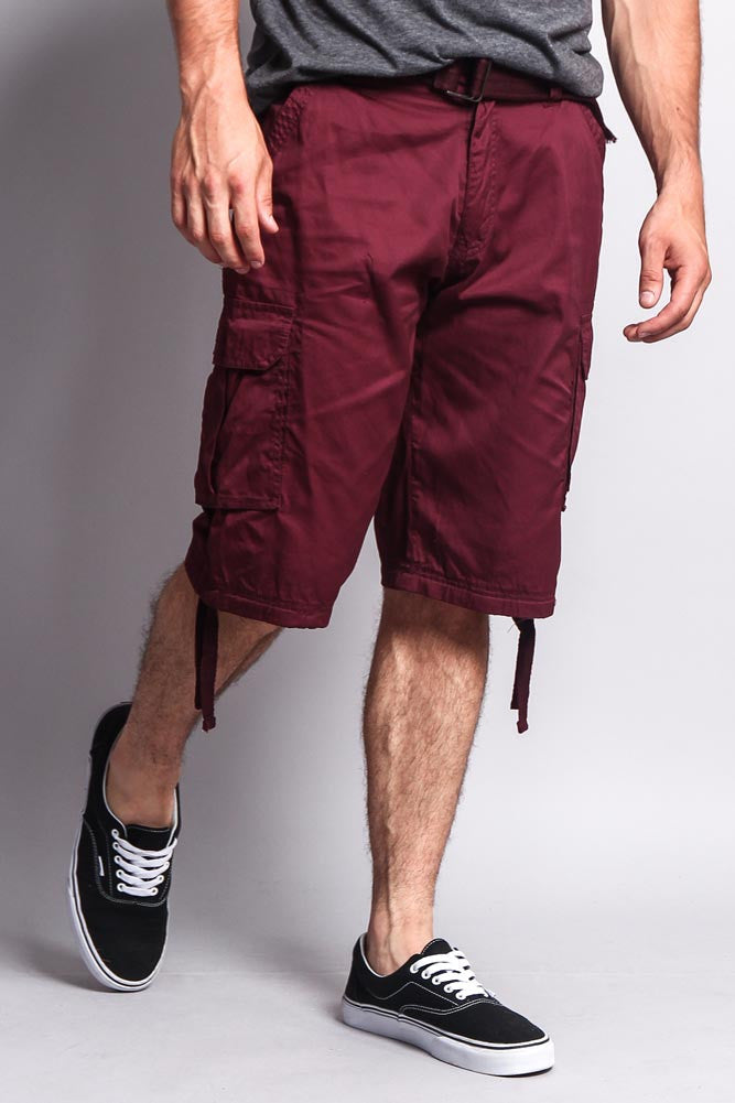 Solid Color Ripstop Belted Cargo Shorts