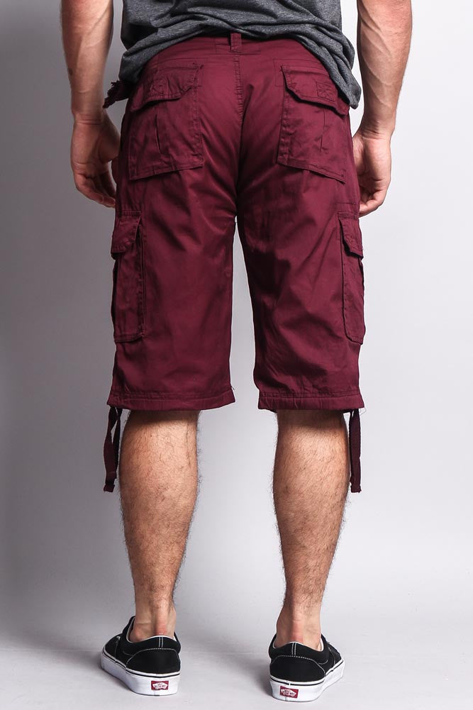 Solid Color Ripstop Belted Cargo Shorts