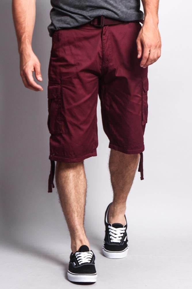 Solid Color Ripstop Belted Cargo Shorts