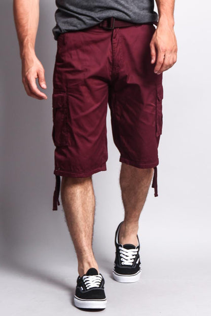 Solid Color Ripstop Belted Cargo Shorts