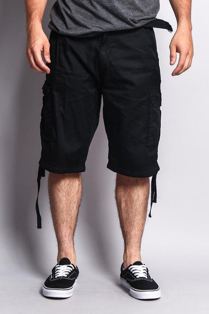 Solid Color Ripstop Belted Cargo Shorts