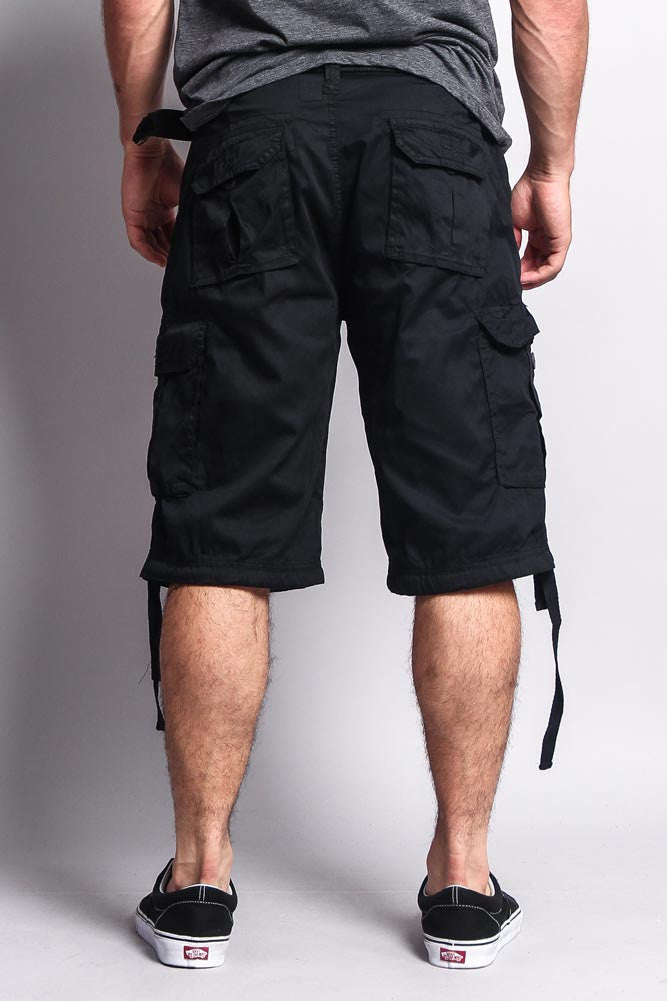 Solid Color Ripstop Belted Cargo Shorts