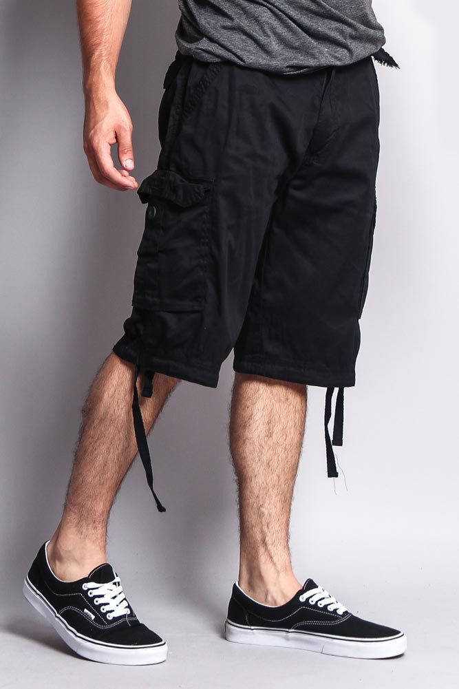 Solid Color Ripstop Belted Cargo Shorts