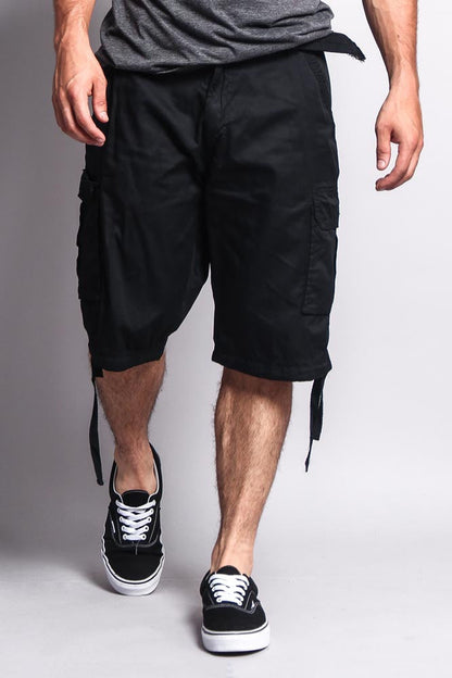 Solid Color Ripstop Belted Cargo Shorts